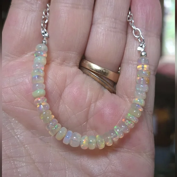 Fire Opal Natural 1-2k ×35 & sterling Rhondel Bracelet Sz8.5" Adjustable - Picture 7 of 8